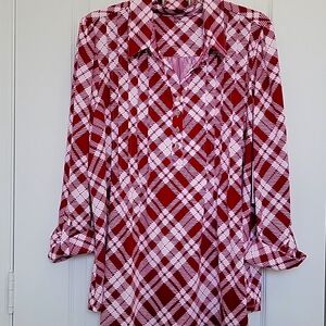 NWT KIM ROGERS Henley Sangria Ivory long sleeves top